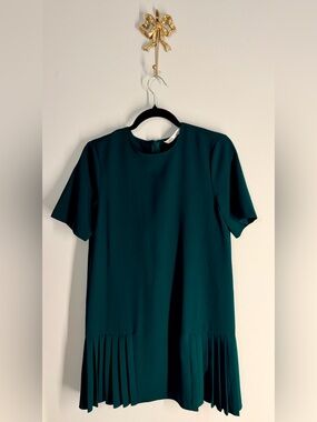 Zara Teal Short-Sleeve Pleated-Hem Shift Dress - Size SMALL